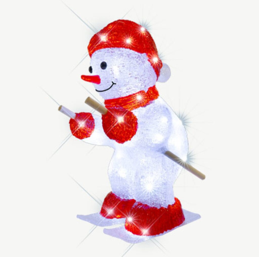 Ornements De Noël - Artisanat - Bonhomme De Neige Lumineux - Bois - 16 Cm - Intérieur - Maison
