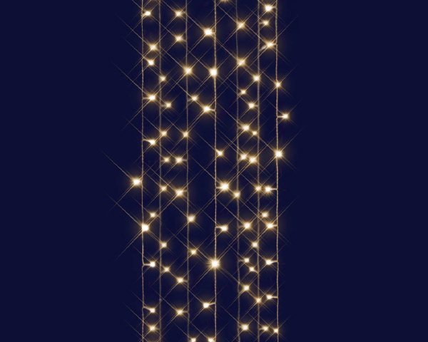 Rideau LED scintillant flash blanc chaud.