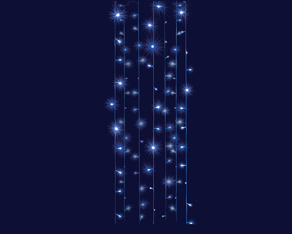Rideau LED Bleu & Blanc pur scintillant pour créer une décoration féérique durant les fêtes ou en été.